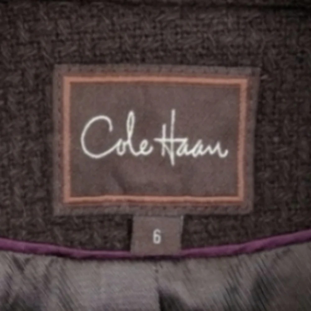 Cole Haan Wool Coat Leather Trim Statement Collar Belted Classic Vintage size 6